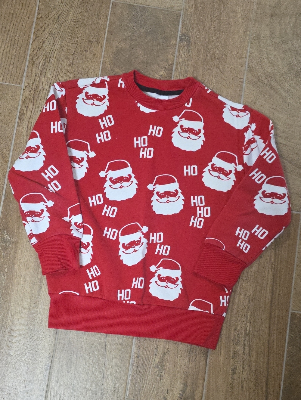 Holiday Time Red Sweatshirt with White Santa Faces